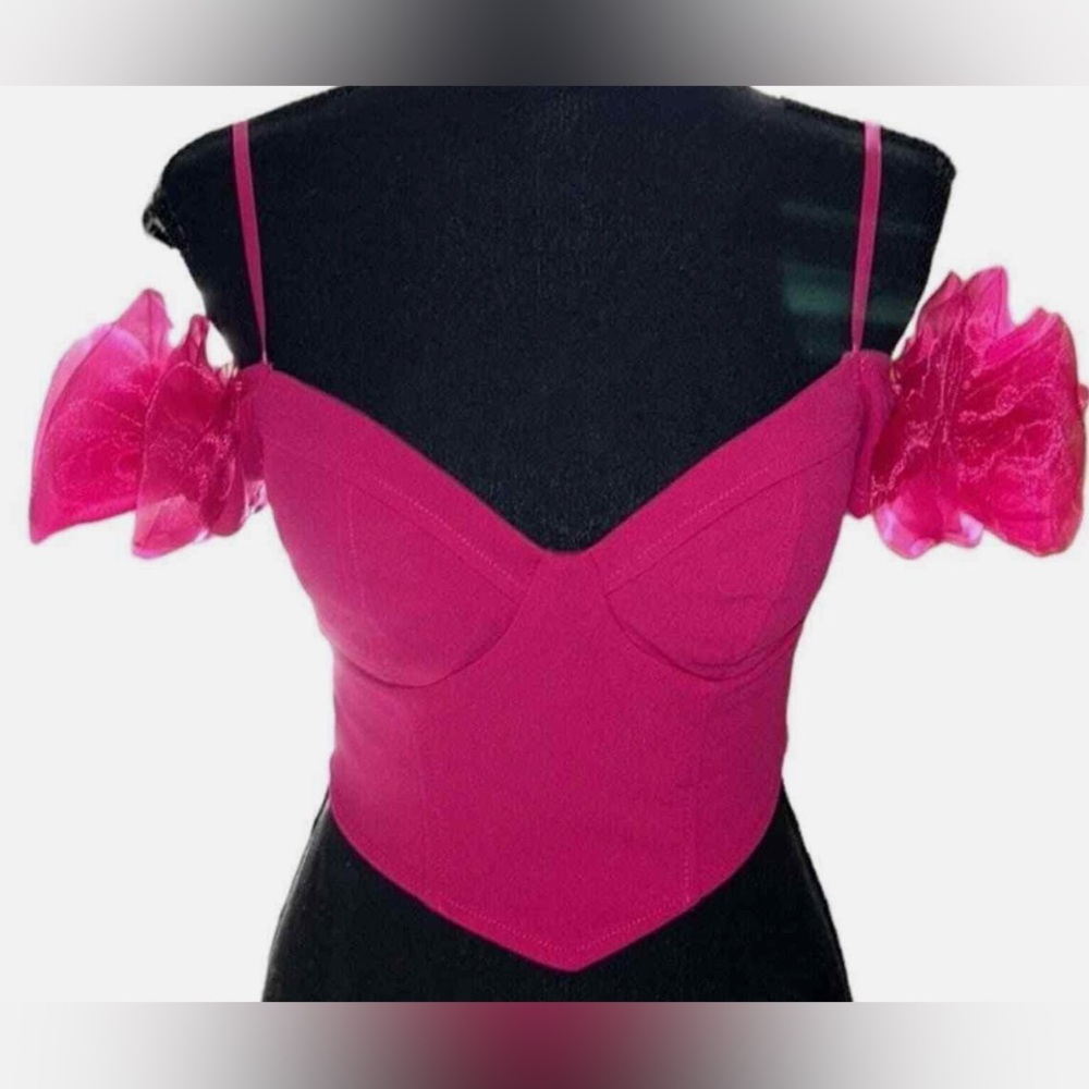 Crystal Sky Ruffle Sleeve Crop Top